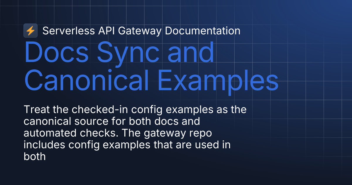 Docs Sync and Canonical Examples | Serverless API Gateway Documentation